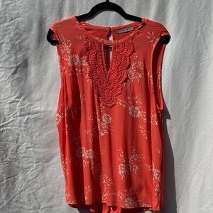 Daniel Rainn Coral-Red Floral Crochet-Trim Sleeveless Camisole